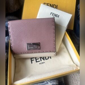 Fendi Compact Peekaboo Bi-Fold, Bi-Color in Pink Rose Camelia and White Selleria